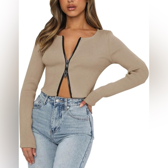 White Fox Boutique Tops - White Fox Boutique Zip Long Sleeve Top